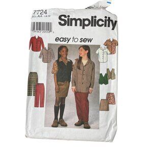 90s Simplicity 7724 Easy To Sew Pattern Size AA 7-10 Shirts Vest Pants Skirt CUT